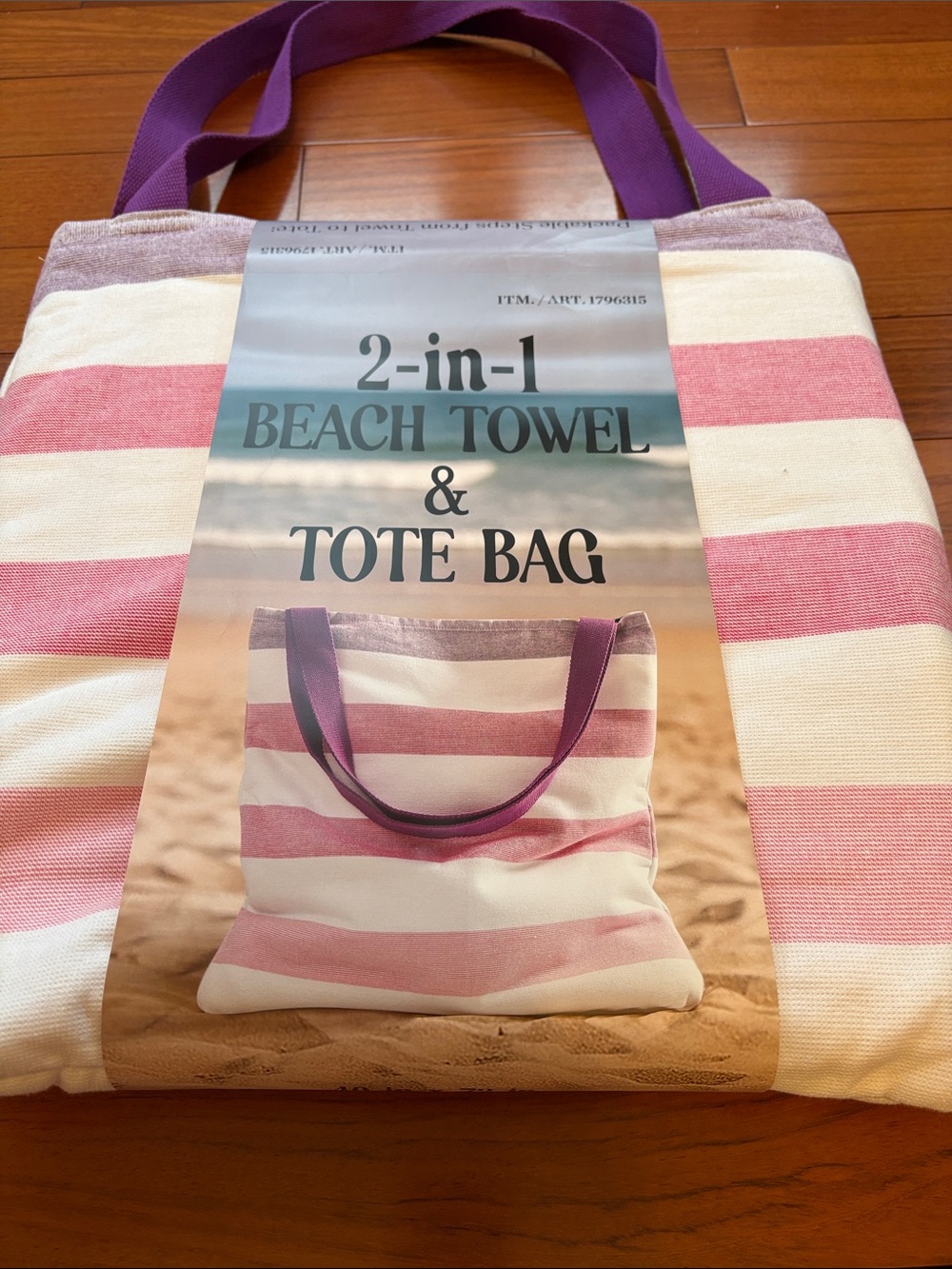 2-in-1 Pink Striped Beach Towel & Tote Bag